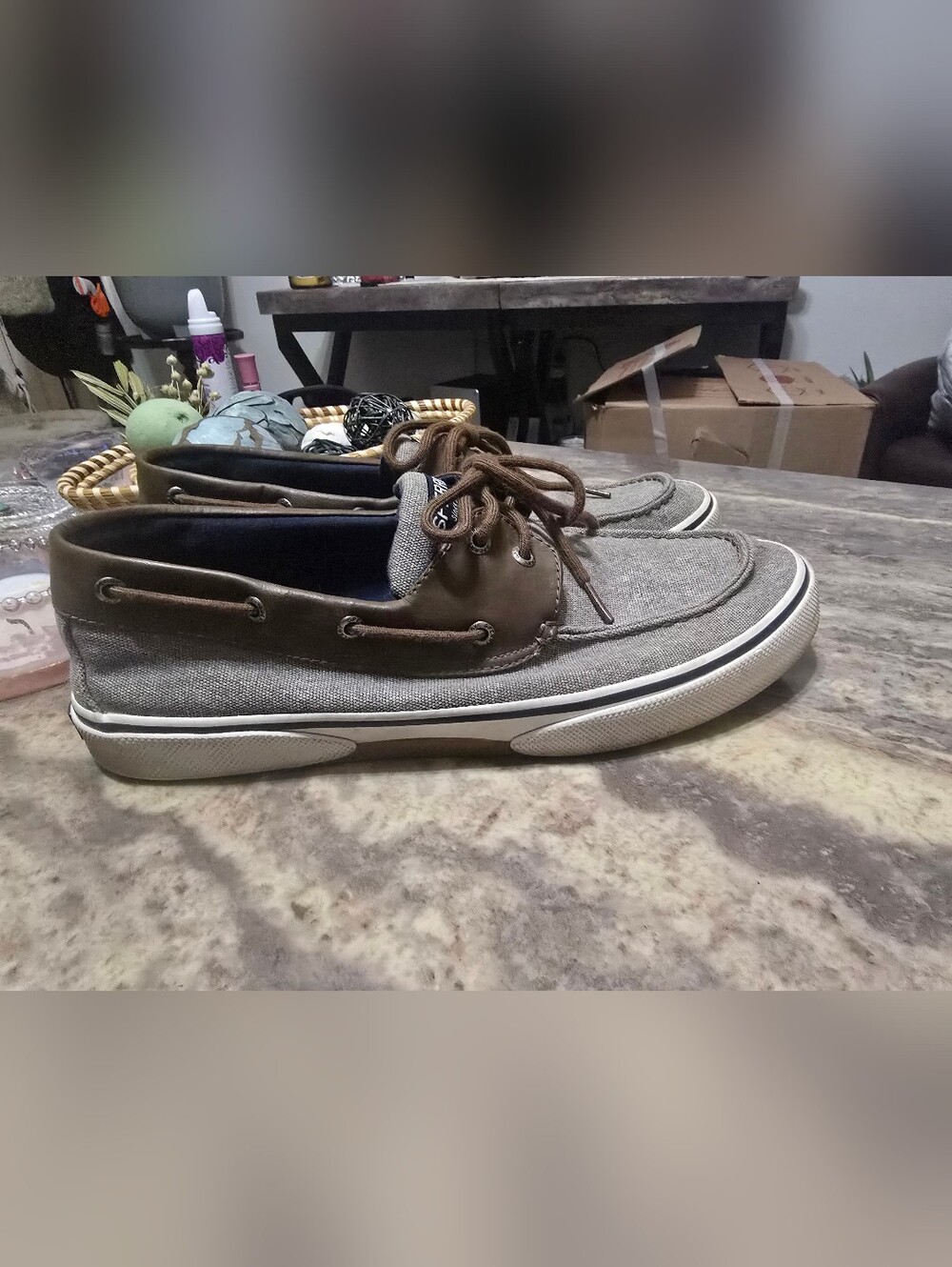 Sperry Men's Casual Canvas Boat Shoes in Gray and Brown